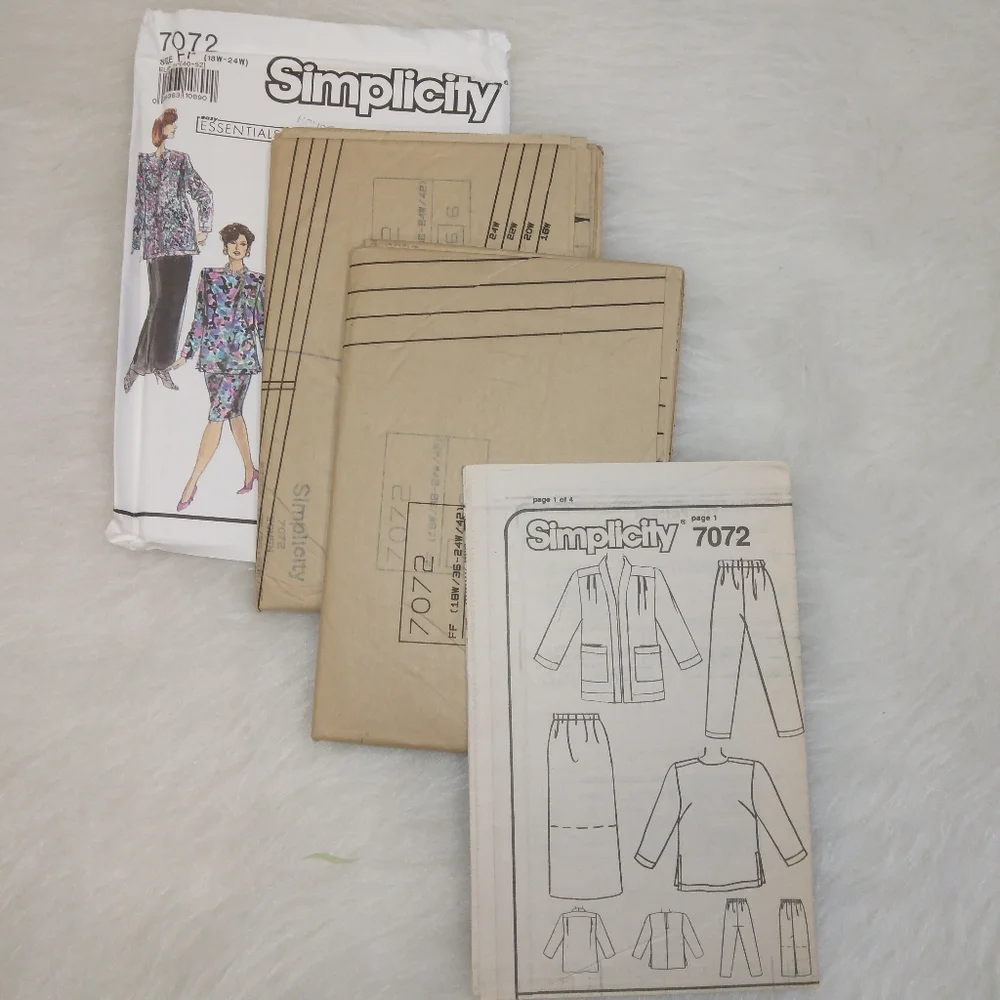 Simplicity 7072  Slim skirt in 2 lengths pants tunic unlined jacket Size 18W-24W